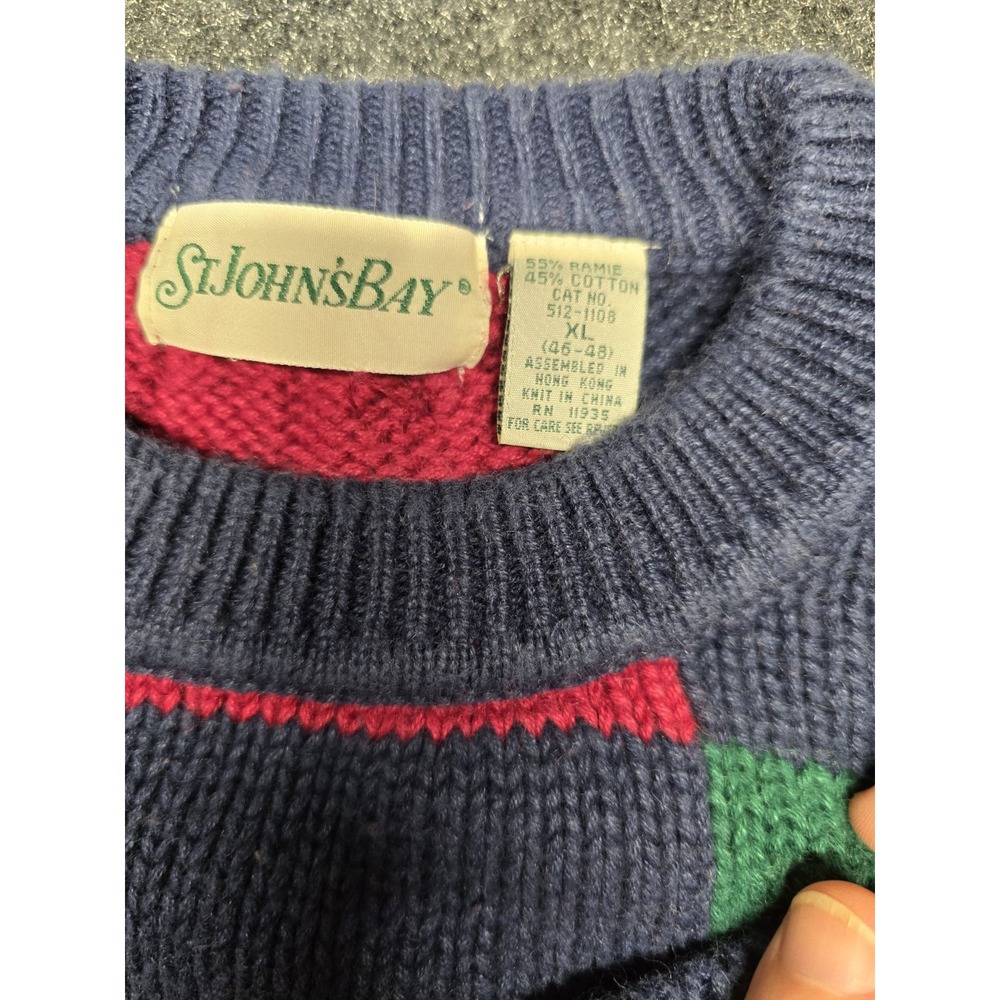 Vintage 90s St Johns Bay Sweater Colorful Geometric Chunky Knit‎  Size XL - Picture 2 of 8